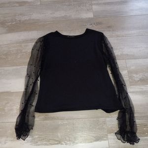 womens black sheer sleeve button shirts notebok small